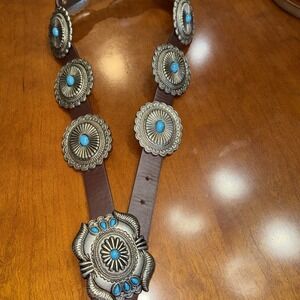 Imitation Turquoise Concho Leather Belt Size Medium NWOT